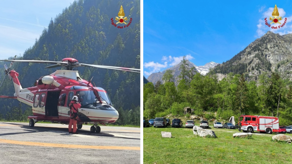 Valle Antrona: bloccati sul sentiero impervio, interviene l'elicottero dei Vvf